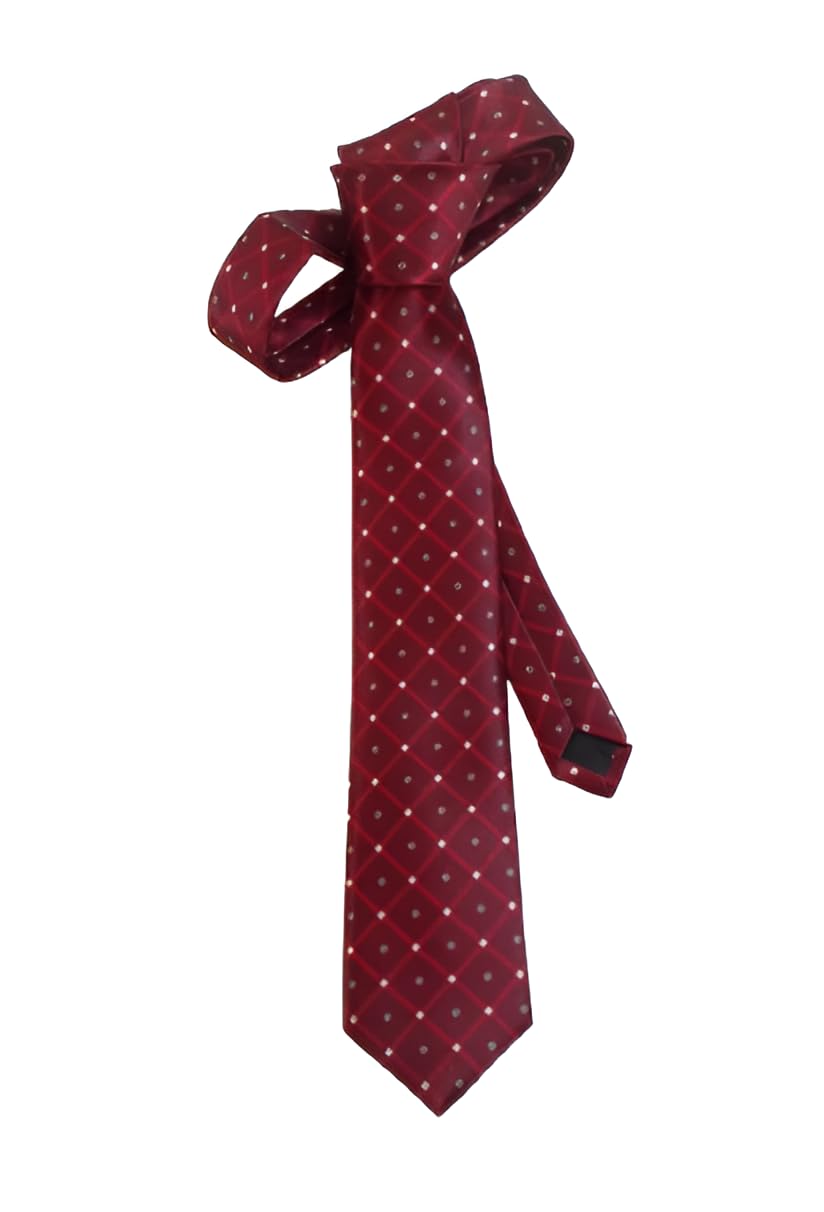 justin dustin Tie for Men,Maroon,Slim Skinny Satin Necktie,Checkered with Polka Dots, Width-2.5 Inch-picture-50
