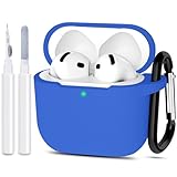ATUAT Compatible with AirPods 4 Case Cover, Protective Silicone Skin Accessories with Keychain for Women Men for Apple AirPods 4th Generation Case(2024), Front LED Visible, Blue