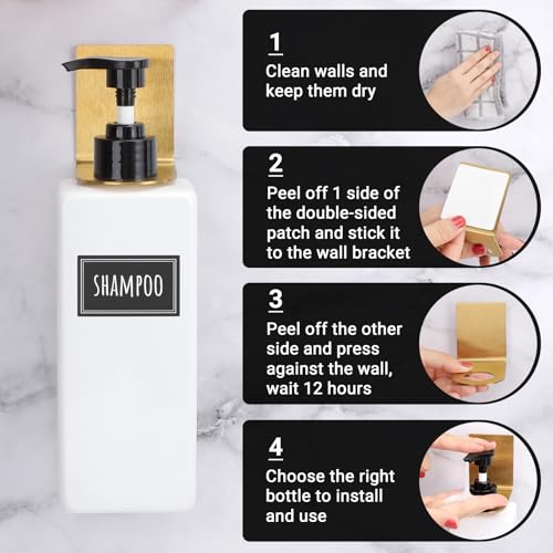 Image of Segbeauty Non-Drilling Adhesive Bottle Holder, 3pcs Bathroom Bottle Dispenser Holder, Dia 1.1 inch 2.8cm Lotion bottle Wall Mount, Rustproof Shampoo Bottle Holder Wall Hanging Rack for Kitchen Toilet Gold