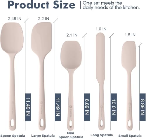 Image of ChefAide 5 Pieces Silicone Spatula Set, Food Grade Rubber Spatula, Upgrade Strong Handle with Ergonomic Grip, Heat Resistant Up to 600F for Nonstick Cookware, Cooking