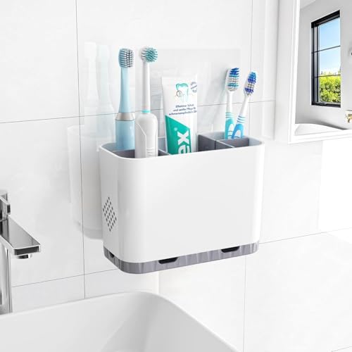 5 Slots Detachable Toothbrush Holder Set - for Bathroom Countertop Wall Mounted Electric & Manual Toothbrush Holder with Removable Dividers Family Bathroom Accessories Organiser