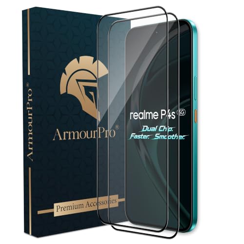 Image of ArmourPro Tempered Glass for Realme P4s - 9H Anti Scratch Screen Protector, Edge to Edge Coverage, HD Clarity, Smooth Touch, Case Friendly | Black, Pack of 2