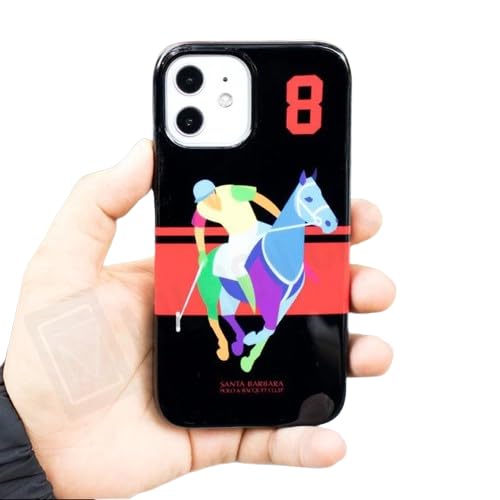 Image of MILLION CASES Back Cover Case for iPhone 12 Mini Shockproof Protective Santa Barbara Polo Racquet Jockey Case for Men & Boys(Black)
