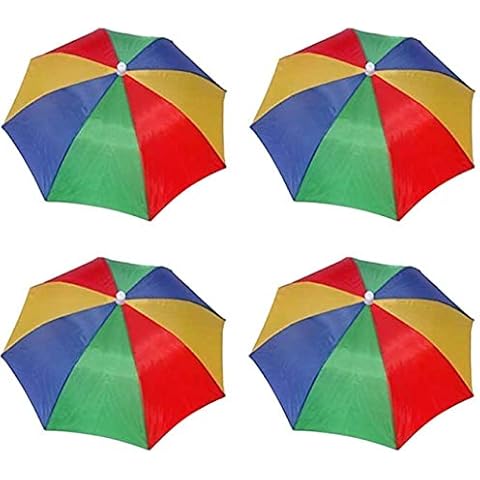 4 Pack Rainbow Umbrella Hat Cap Hands Free With Head Strap For Sun Rain Cover