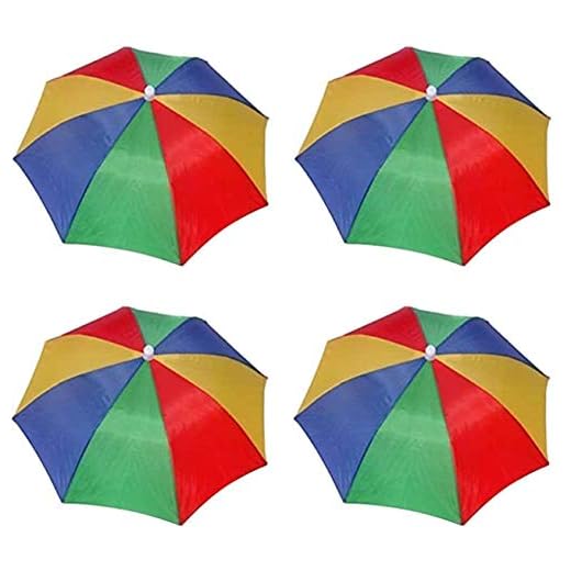 4 Pack Rainbow Umbrella Hat Cap Hands Free With Head Strap For Sun Rain