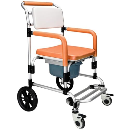Sedia Da Toilette Comodino Con Secchio Rimovibile Per Donne Anziane E Incinte, Sedia Doccia Con Sedia a Rotelle Con Braccioli E Schienale, Sedia Trasporto Per Doccia Con Capacità Di Peso 150 Kg