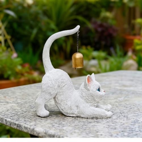 Statue pour salon style chat gris déco avec sa clochette vintage