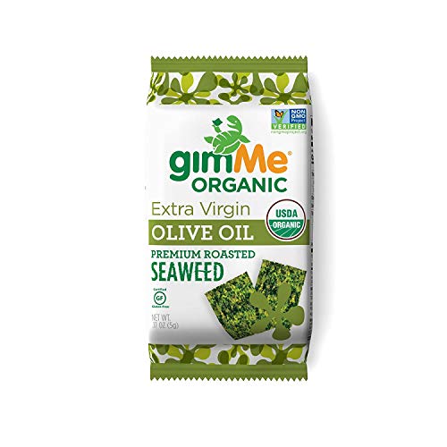 gimMe Organic Roasted Seaweed Sheets - Extra Virgin Olive Oil - 48 Count - Keto, Vegan, Gluten Free - Great Source of Iodine and Omega 3’s - Healthy On-The-Go Snack for Kids & Adults