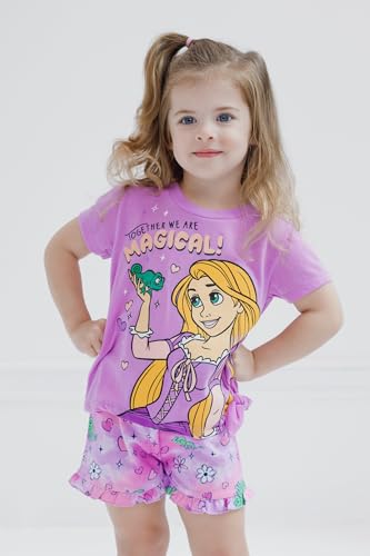 Image of Disney Princess Girls' 2-Piece Tee and Shorts Set for Baby & Kids | 2-Piece Playwear Set, Soft Cotton Blend, Comfortable Elastic Waistband, Durable Stitching, Easy Pull-On Style