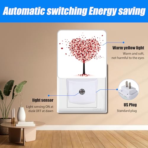 Image of Love Tree Night Light,Valentine's DayNightlight Plug into Wall,LED Lamp,Suitable for Bedrooms,Kitchens,Toilets,Etc.Auto Sensor Dusk to Dawn,Energy-Saving