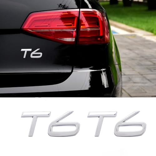 Image of T6 Emblem 3D Metal Badge Car Hood Truck Door Side Fender Rear Trunk Emblem Sticker Decals for Volvo XC60 S60 V60 Polester (Silver)