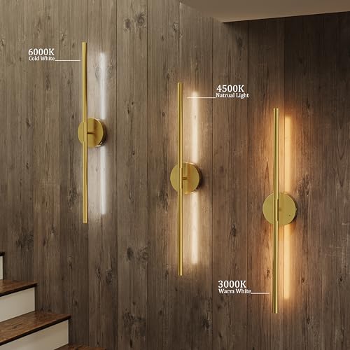 Image of 8000mAh Battery Operated Wall Sconce Set of 2 - 24 Inch, Rechargeable, Dimmable, 3000K-6000K, Remote, Touch Control, Timer, 350 Rotate, LED Wall Lamps for Living Room, Bedroom, Gold