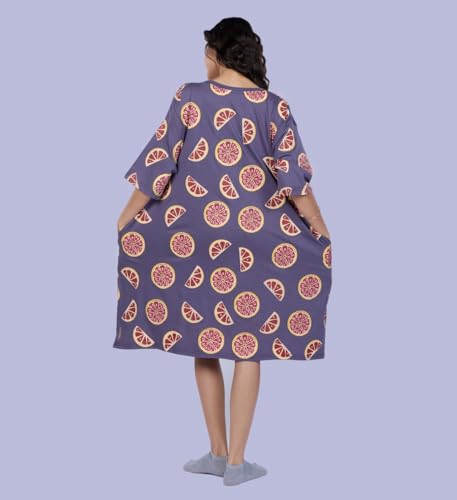 Image of LAMA STORE Women's Printed Oversized T-Shirt Dress, Cotton, 3 /4 Sleeve Length, Casual Loose Fit, Comfort Wear Extra Comfy Oversized Printed Pocket T-Shirt Dress