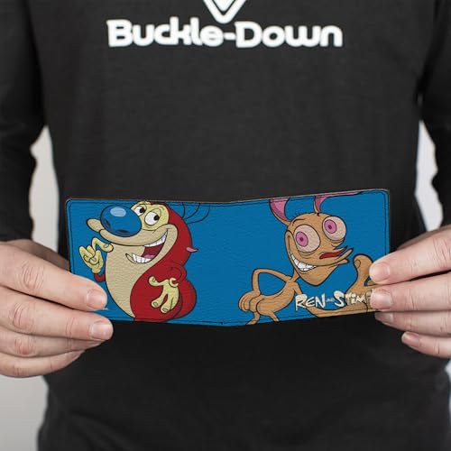 Buckle-Down Men's Nickelodeon Wallet, Bifold, Show Ren and Stimpy Behind Pose Blue, Vegan Leather, 4.0" x 3.5"4