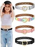 Newcotte 4 Pcs Girls Belt Size Aged 3-12 Kids PU Leather Waist Hollow Heart Design Kids Belts for Dress Pants Jean(Suit for Waist Size 18'-22',Multicolor)
