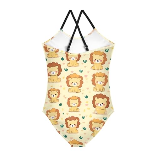 Cute Lion Pattern Girls One Piece Swimsuits Summer Quick Dry Beach Bathing Suit2