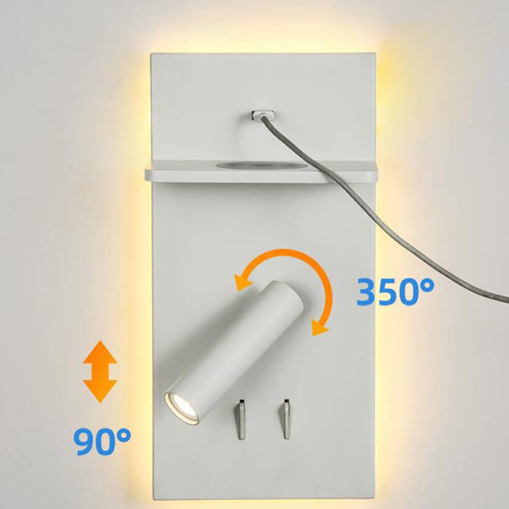 Kinkiet LED 6W z przełącznikiem i funkcją ładowania USB, wewnętrzne białe światło, obracana i regulowana, lampka nocna / do czytania, półka, oświetlenie do cha
