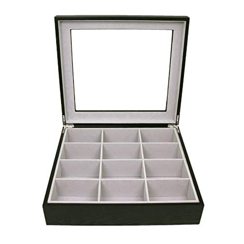 Techswiss Tie Box Storage Case Organizer In Wood Glass Lid Valet (Black) #TOP1
