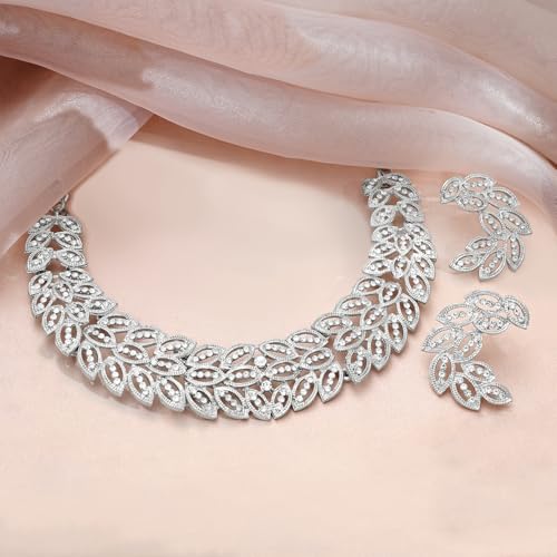 Image of Rubans Necklace Set American Diamond Cubic Zirconia Jewellery Gift for Women & Girls