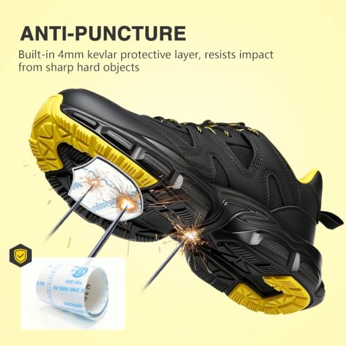 Image of Hogent Steel Toe Shoes for Men Women, Wide & Non-Slip Work Shoes | Indestructible Comfortable Safety Sneakers, Lightweight Breathable Construction Shoes, Puncture Proof Ergonomic Design