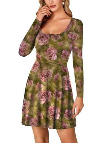 Image of LYANER Women's Long Sleeve Mini Dress Loose Casual Empire Waist Above Knee Length Dresses