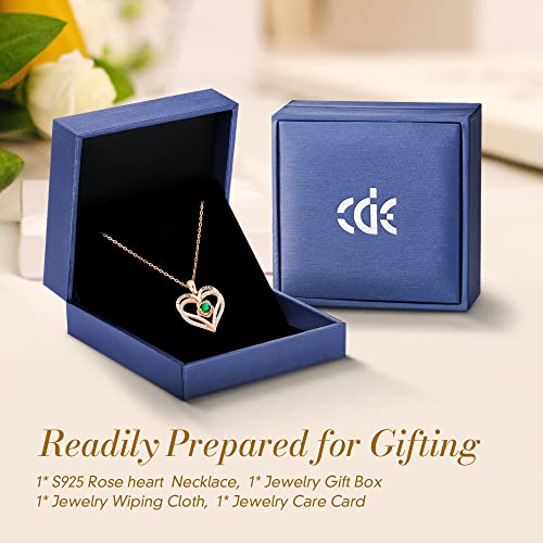 Cde Mother's Day Jewelry Gifts For Mom Rose Heart Pendant Necklaces For Women 925 Sterling Silver Rose Gold Flower Love Heart Necklace With Birthstone For Her Birthday Christmas Anniversary (I Love You Mom-05-May-Emerald Green) #TOP5