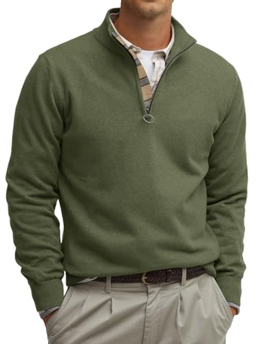 Runcati Mens Quarter Zip Pullover Sweater Lightweight Mock Neck Slim Fit Pullover Knit Casual Polo Sweaters