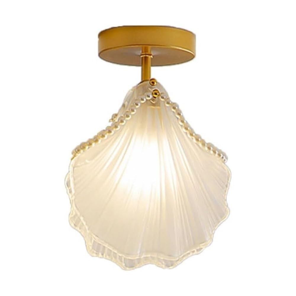 LYOUAE French Seashell Ceiling Light Modern Semi Flush Mount Ceiling Light Pearl Chain Accent Close to Ceiling Light Fixture