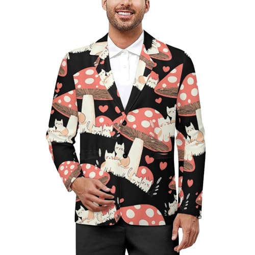 Cute Mushroom Cat Casual Men's Blazers Two Button Lapel Suits Jacket Lightweight Sport Coats
