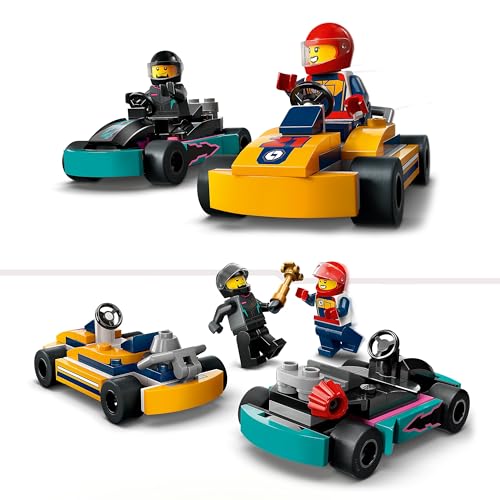 LEGO City Go-Karts mit Rennfahrern, Set mit 2 Rennfahrer-Minifiguren und Rennautos, Auto-Spielzeug ab 5 Jahren für Jungs und Mädchen, lustiges Geschenk für Kinder 60400