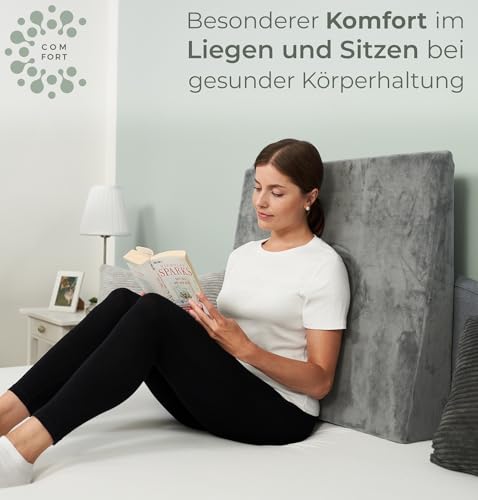 Keilkissen für Bett und Couch, Matratzenkeil, Reflux Kissen [mit 2 Liegezonen], Lesekissen zur Schlaferhöhung Rückenkissen als Bettkopfteil, Betterhöher, Rückenstützkissen, Beinkissen oder Venenkissen