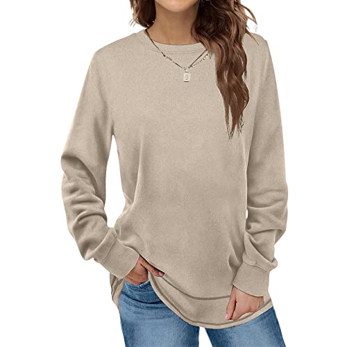 PBNBP Women's Loose Fit Shirts Pullover Fall Winter Crewneck Sweatshirts Stretchy Solid Color Long Sleeve Soft Comfy Shirts2