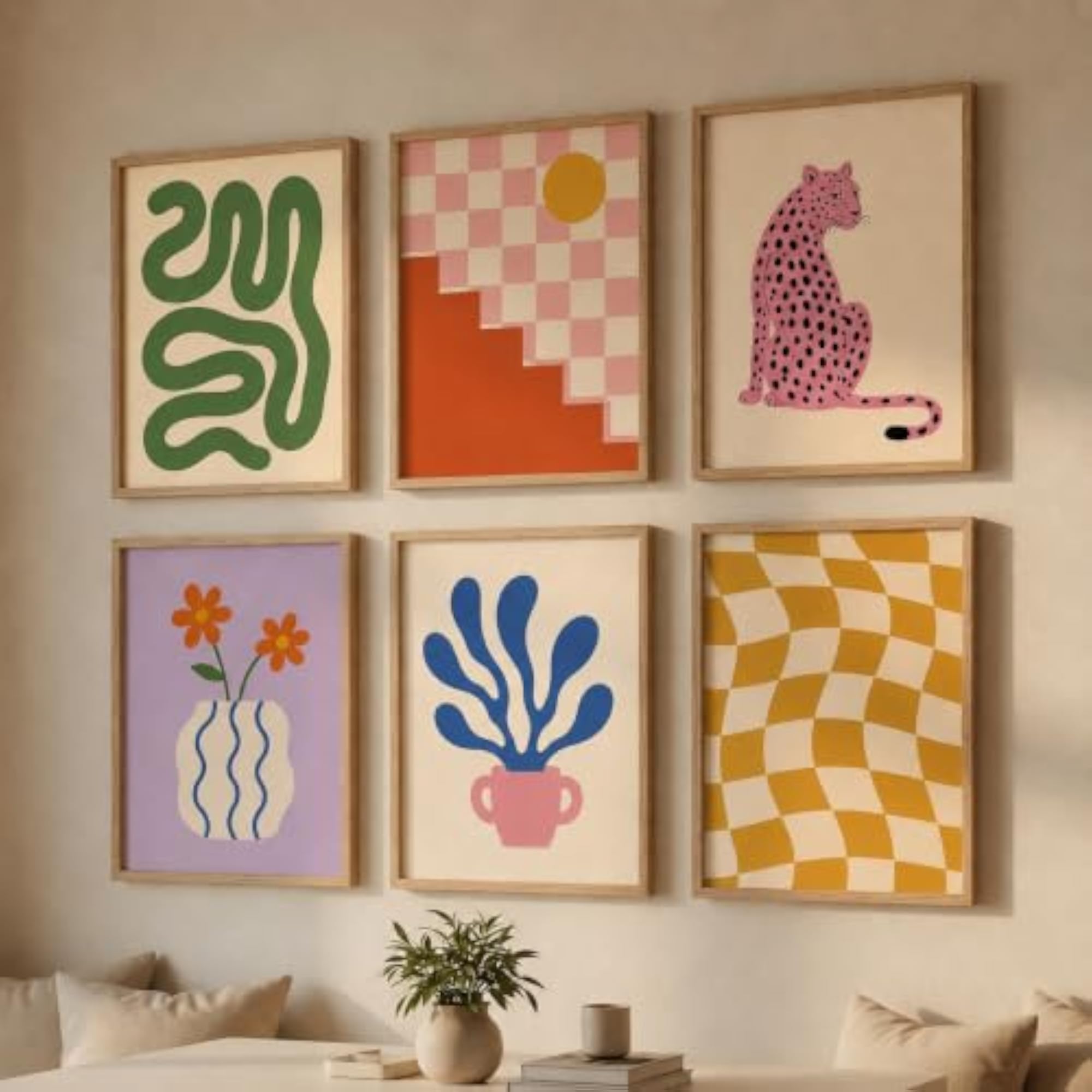 Boho Abstract Gallery Wall Art Prints, Set of 6