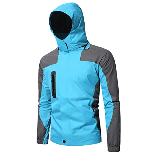 Chaqueta impermeable ligera para hombre, resistente al viento, para camping, senderismo, montaña, abrigo con capucha, para otoño e invierno, cortavientos, transpirable, extraíble, bloque de color,