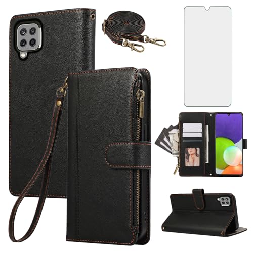 Coque Samsung A22 4G avec bandoulière et porte-cartes en cuir pour les sorties