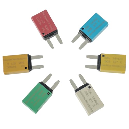 HUAREW 12V Disjoncteur de Fusible à Réarmement Auto E71 E77 Fusible à Réarmement, T1 Mini Lame ATM Disjoncteur 5A 10A 15A 20A 25A 30A (mixte 6pack)