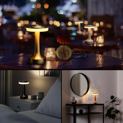 Image of Table Lamp | 2000mAh Battery | Home Decor, Lamps for Bedroom, Lamp for Living Room, Stepless Dimming, 3 Colour Touch Control, USB-c Charging (Metal - Gold)