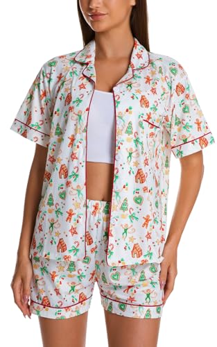 Image of Womens Pajamas Set Shorts Button Down 2 Piece Monkey Bunny Y2k Roller Dupes Rabbit Preppy Lounge Pjs Comfy Sleep Wear