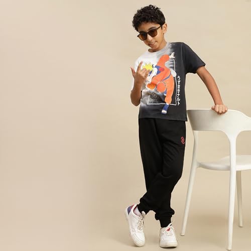 Image of Kidsville Official Naruto Anime Character Half Sleeves Round Neck Graphic Printed Regular Fit Pure Breathable Cotton Fabric Tshirt for Boys