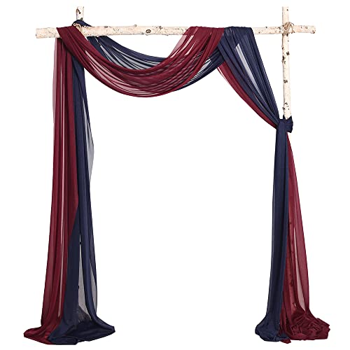 Rideaux de mariage haut de gamme bordeaux et bleu marine | Tissu drapé scintillant pour arche