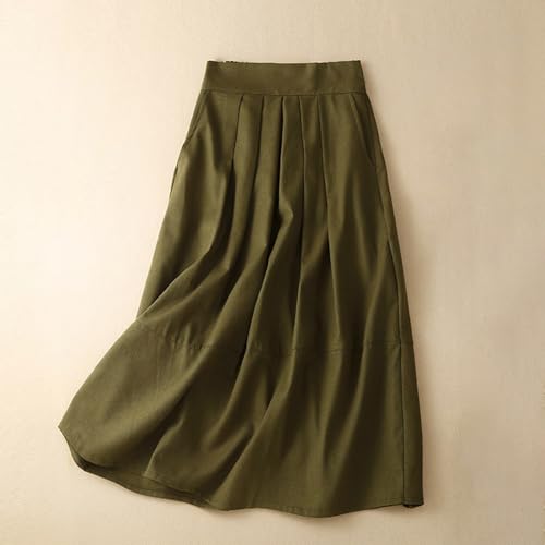 Womens Casual Cotton Linen A Line Skirts High Waist Flowy Business Casual Swing Pleated Long Skirt with Pockets2