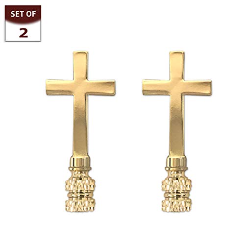 Image of Royal Designs, Inc. Cross Lamp Finial, Medium Polished Brass, Decorative Replacement Finial for Table or Floor Lamps, Set of 2