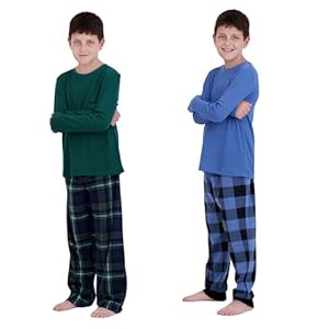 US Angels Conjunto de pijama para niños, 4 piezas, camisa térmica de manga larga, pantalones de pijama de microfibra a cuadros