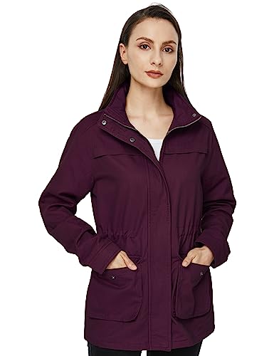 WenVen Women's Deep Wine Canvas Army Jacket - Large, Fall Casual Track Anorak - Image 4