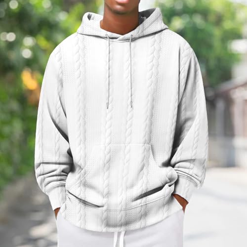 Men's Knitted Hoodies Pullover Jacquard Hooded Sweatshirt Casual Drawstring Comfort Sweatshirt with Kangaroo Pocket2