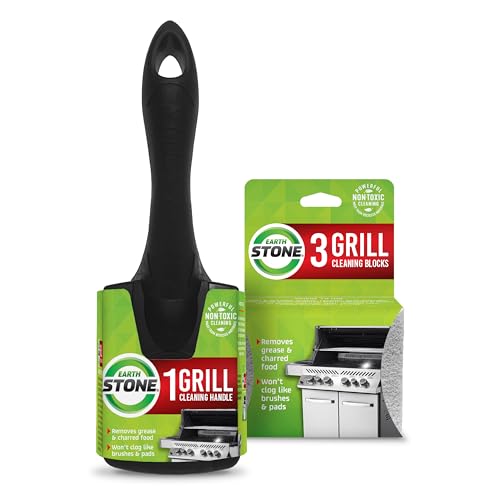 EarthStone Grill Cleaning Block Kit Bristle Free Scraper 3 Grill Cleaning Blocks and 7 EZ-Grip Handle