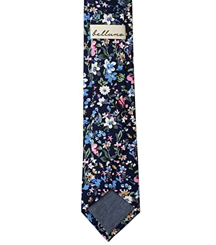 Image of BELLUNO Men's Cotton Floral Skinny Tie, 2.5 inch Width, with Gift Box