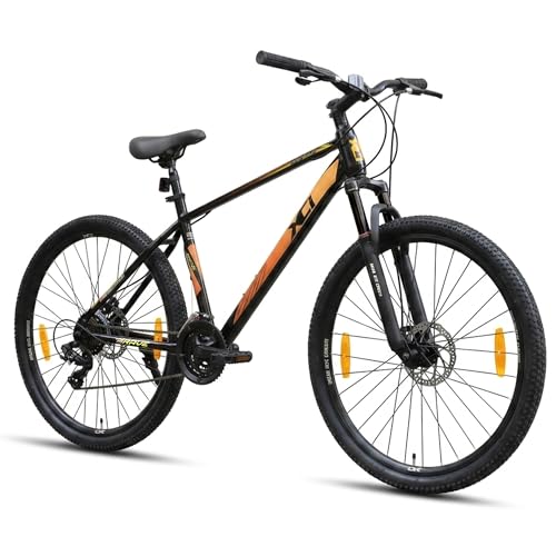 Image of XCi Brave 29T Shimano Geared for Men TUF Shox Front Suspension 21 Speed MTB 29 T (inch) Mountain Cycle Black Gold