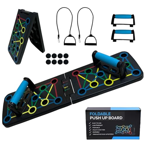 Laaorr Push Up Board with Resistance Bands Multi-function Foldable Press Up Board Portable Muscle Workout Push Up Board for Men Women Home Gym Fitness Equipment Set