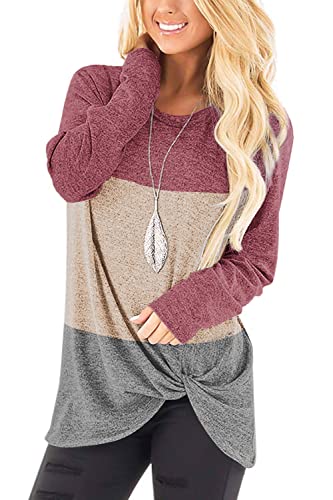 Image of Sieanear Womens Casual Long Sleeve T-Shirts Twist Knot Front Tunic Tops